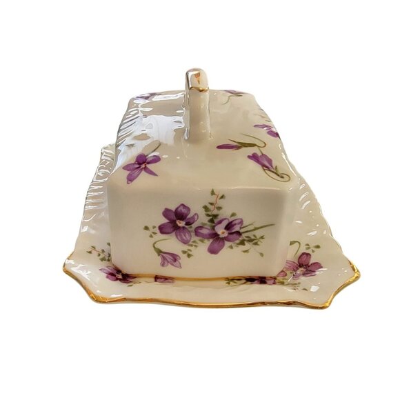 Victorian Violets Bone China Butter Dish & Lid With Gold Trim Made In England - Picture 2 of 6
